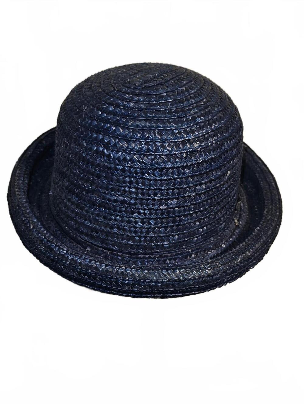 Vintage Navy Blue Straw Bucket Hat